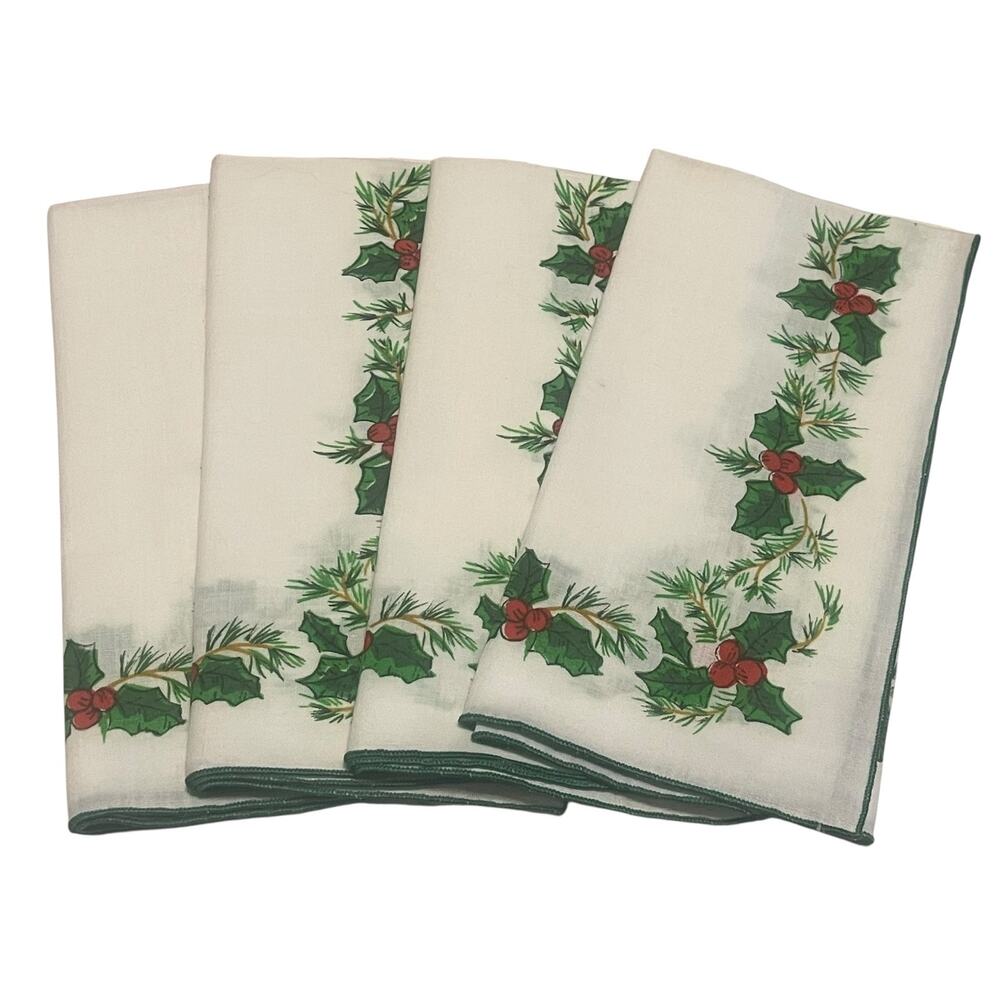 Vintage Cotton Holly Berry Napkins Set of 4